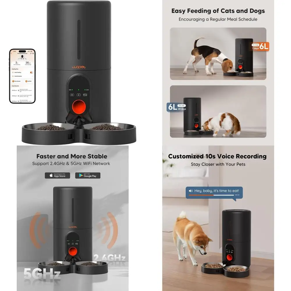 Dual Pet 5G WiFi Automatic Feeder, 6L Capacity with Low Food Alert, 1-10 Daily Meals, Remote Control for Cats & Dogs
Dual Pet 5G WiFi Automatic Feeder, 6L Capacity with Low Food Alert, 1-10 Daily Meals, Remote Control for Cats & Dogs