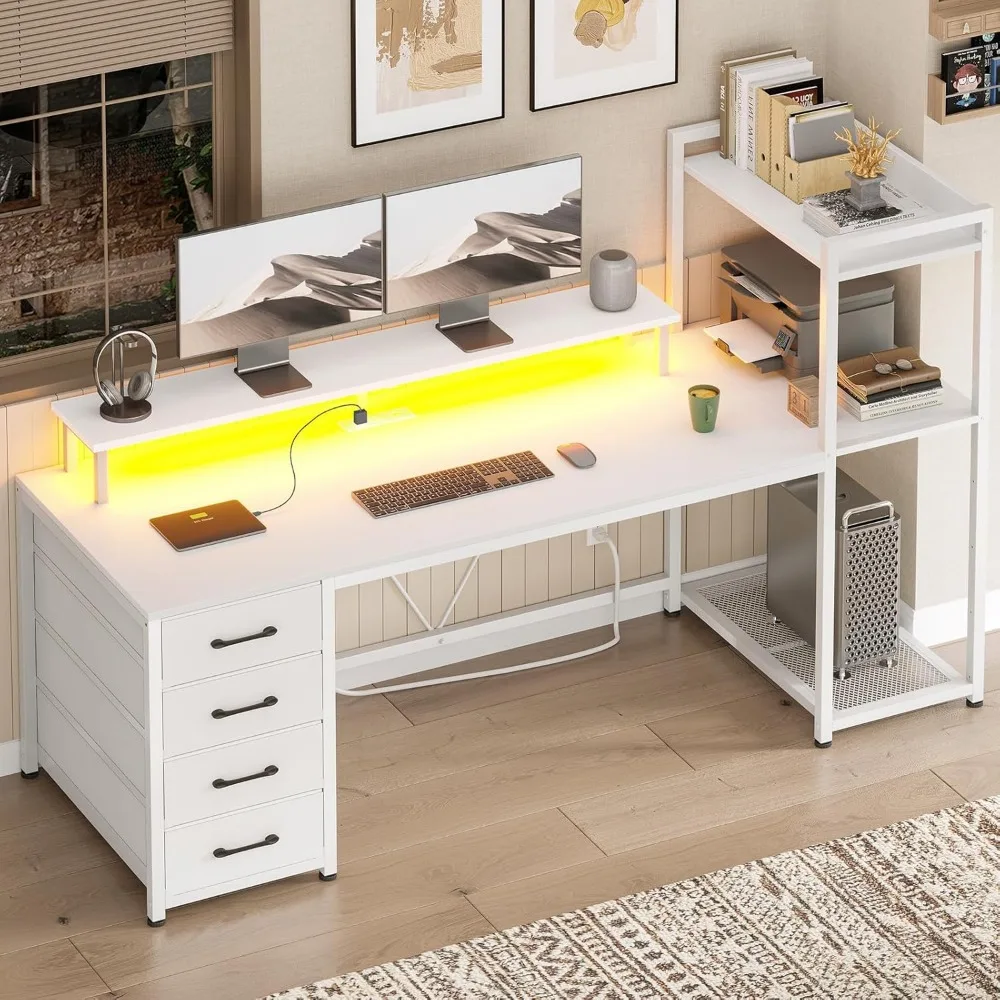 59" Computer Desk with 4 Drawers and Shelves, Gaming Desk with LED Lights & Power Outlets, Home Office Desk with Large Storage
59" Computer Desk with 4 Drawers and Shelves, Gaming Desk with LED Lights & Power Outlets, Home Office Desk with Large Storage