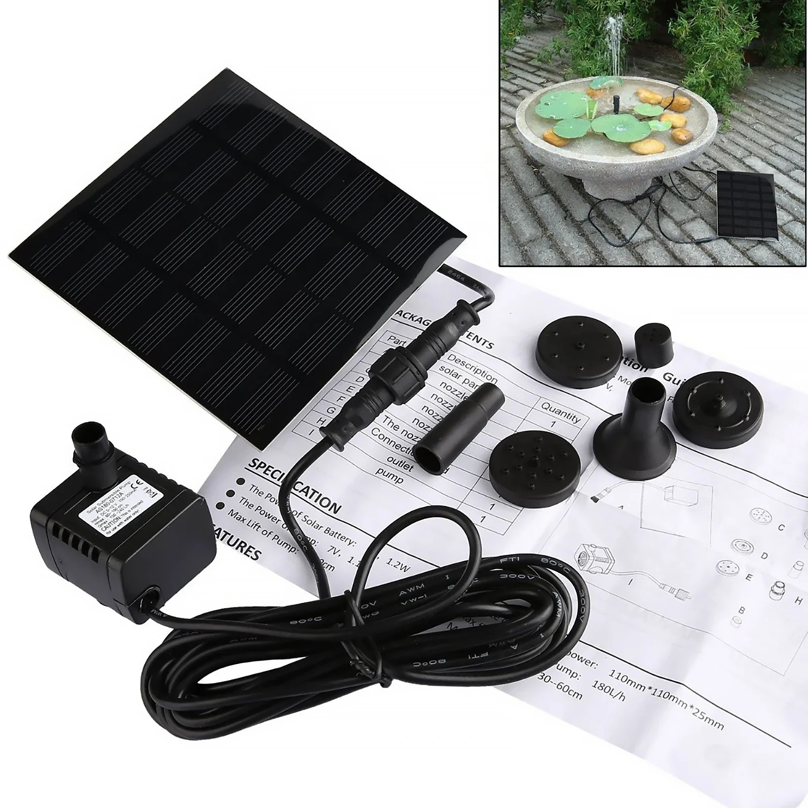 Solar Fountain Pump Replaceable with 6 Nozzles Pond Fountain Water Pump Easy Installation for Pool Garden Fountain Submersible
Solar Fountain Pump Replaceable with 6 Nozzles Pond Fountain Water Pump Easy Installation for Pool Garden Fountain Submersible
