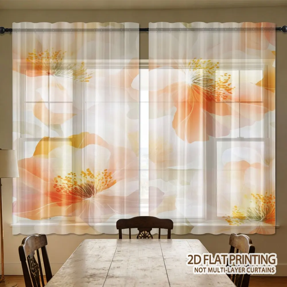 2pcs 2D FLAT Floral Pattern With Soft Orange And White Tones Sheer Curtains, Window Drapes, with Rod Pocket Easy to Install
2pcs 2D FLAT Floral Pattern With Soft Orange And White Tones Sheer Curtains, Window Drapes, with Rod Pocket Easy to Install