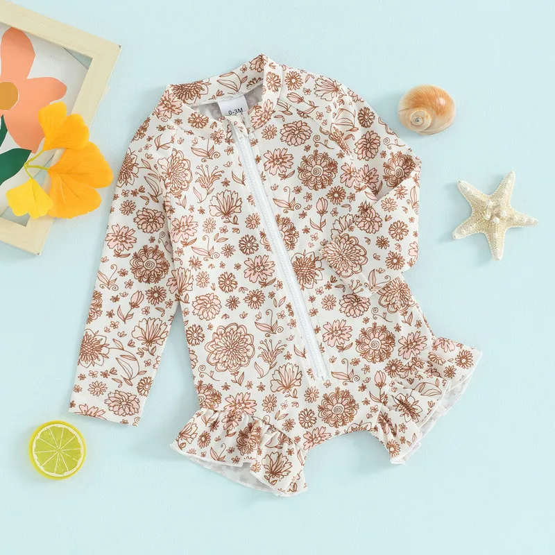 Toddler Girls Rash Guard Swimsuit Rompers Long Sleeve Floral Print Ruffles Zipper Baby Bathing Suit Swimwear
Toddler Girls Rash Guard Swimsuit Rompers Long Sleeve Floral Print Ruffles Zipper Baby Bathing Suit Swimwear