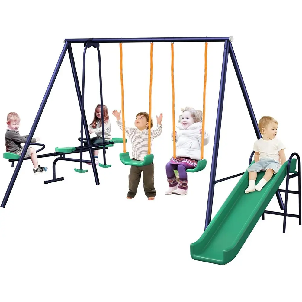 All-in-One Heavy-Duty Outdoor Swing Set for Kids: 2 Swings, Glider, Slide, and Teeter-Totter
All-in-One Heavy-Duty Outdoor Swing Set for Kids: 2 Swings, Glider, Slide, and Teeter-Totter