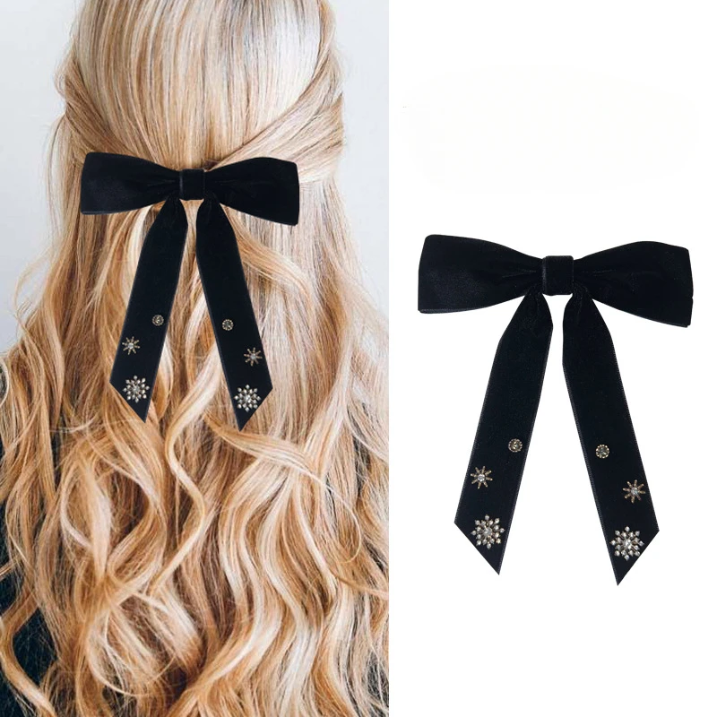 Korean Hair Accessories Light Luxury Black Velvet Bow Hair Clip Rhinestone Snowflake Fashionable Women's Spring Clip
Korean Hair Accessories Light Luxury Black Velvet Bow Hair Clip Rhinestone Snowflake Fashionable Women's Spring Clip
