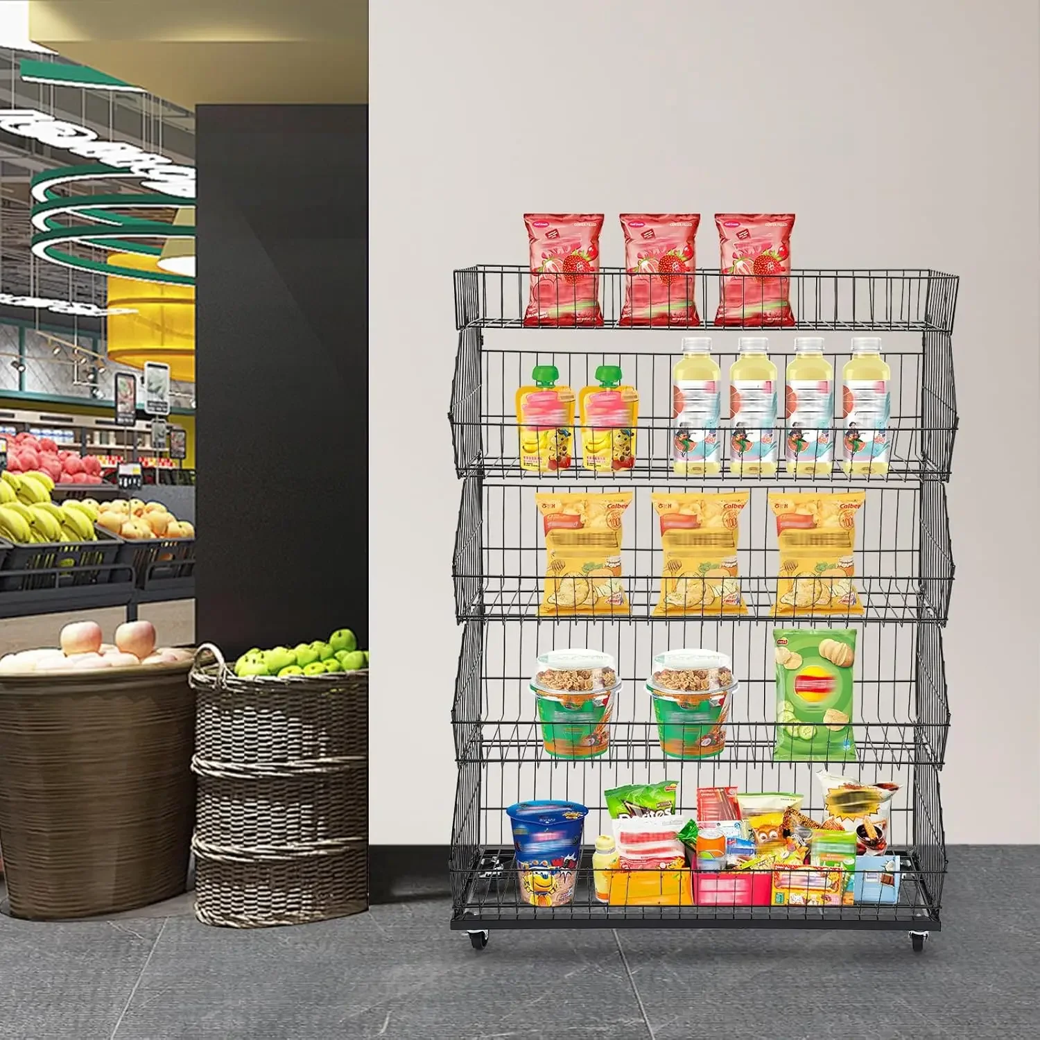 5-Tier Market Merchandise Display Shelf Fruit Store Storage Shelf Vegetable Snack Basket Retail Store Supplies with Wheels
5-Tier Market Merchandise Display Shelf Fruit Store Storage Shelf Vegetable Snack Basket Retail Store Supplies with Wheels