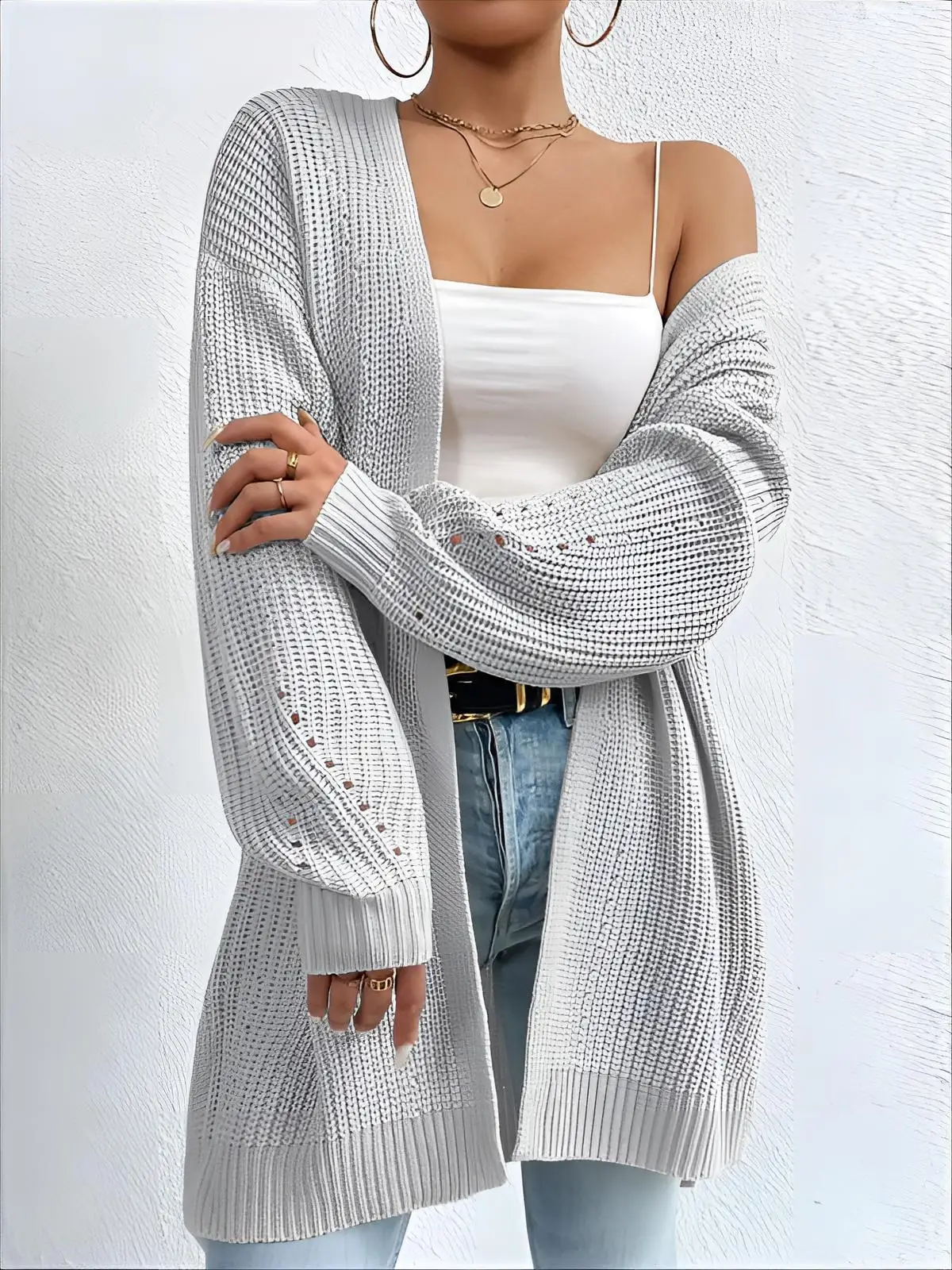 Женский удлиненный кардиган темно-синего цвета, летний, свободного кроя, из сетчатой ткани с перфорацией, вязаный крючком, с ребристой сетчатой вставкой, для многослойных образов, с рукавом до локтя, для улицы, приталенный
Женский удлиненный кардиган темно-синего цвета, летний, свободного кроя, из сетчатой ткани с перфорацией, вязаный крючком, с ребристой сетчатой вставкой, для многослойных образов, с рукавом до локтя, для улицы, приталенный