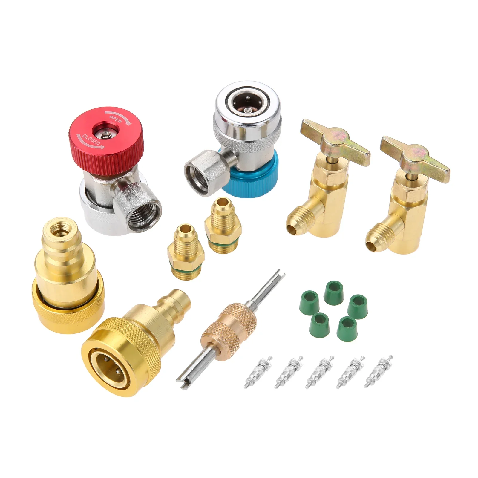 A/C Freon Hose High&Low Side Quick Coupler Kits,Self-Sealing Can Tap,R134a To R1234yf Conversion Adapter Valve Core Remover Tool
A/C Freon Hose High&Low Side Quick Coupler Kits,Self-Sealing Can Tap,R134a To R1234yf Conversion Adapter Valve Core Remover Tool
