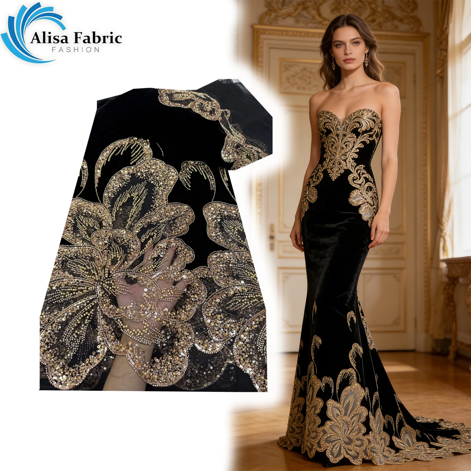 Высококачественная бархатная ткань с бисерной отделкой и кружевом из тюля, 5 ярдов, для пошива элегантных женских платьев.
Высококачественная бархатная ткань с бисерной отделкой и кружевом из тюля, 5 ярдов, для пошива элегантных женских платьев.