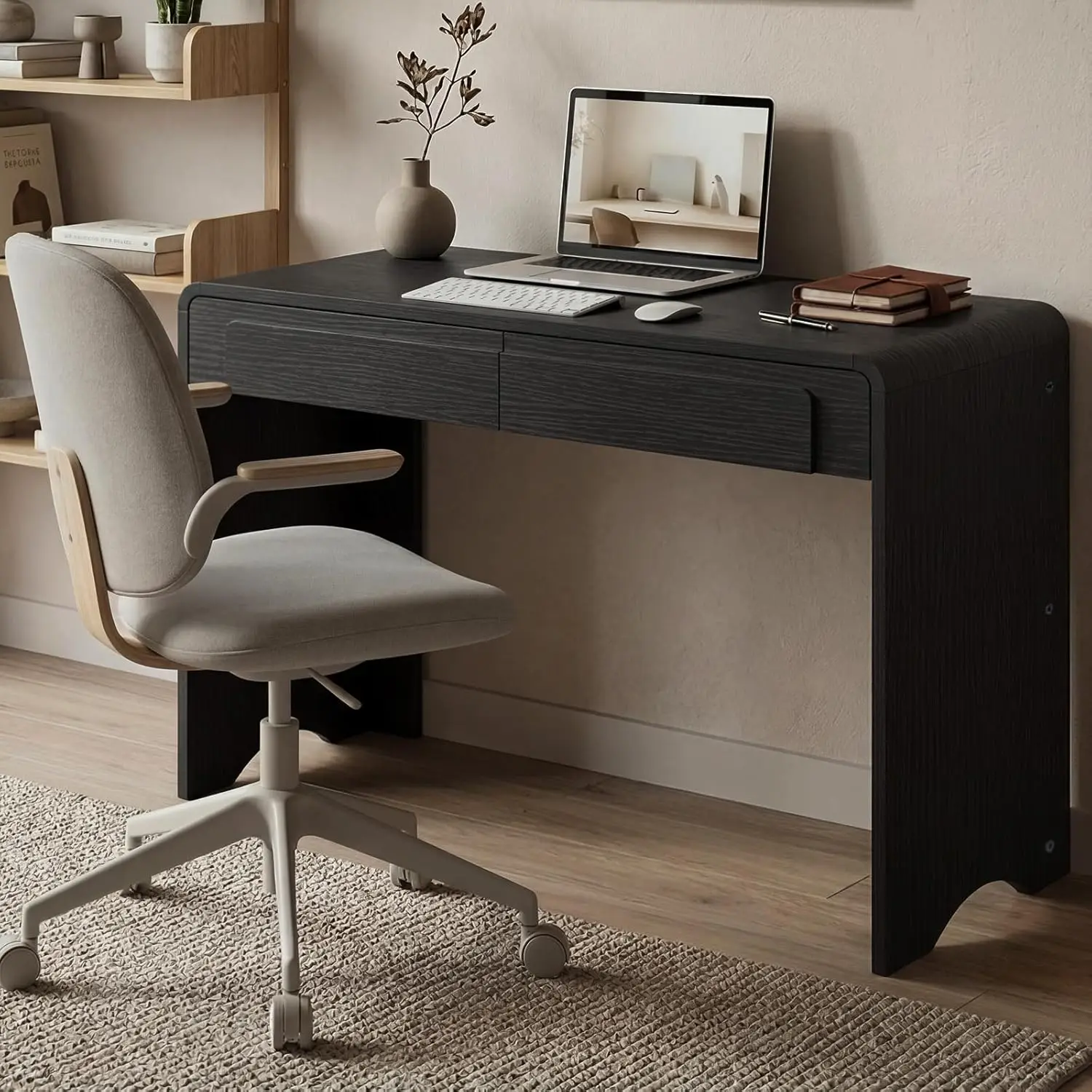 Computer Desk With 2 Drawers, 47 Inch Wood Home Office Desk, Small Writing Table With Curved Handles & Waterfall, Customized
Computer Desk With 2 Drawers, 47 Inch Wood Home Office Desk, Small Writing Table With Curved Handles & Waterfall, Customized