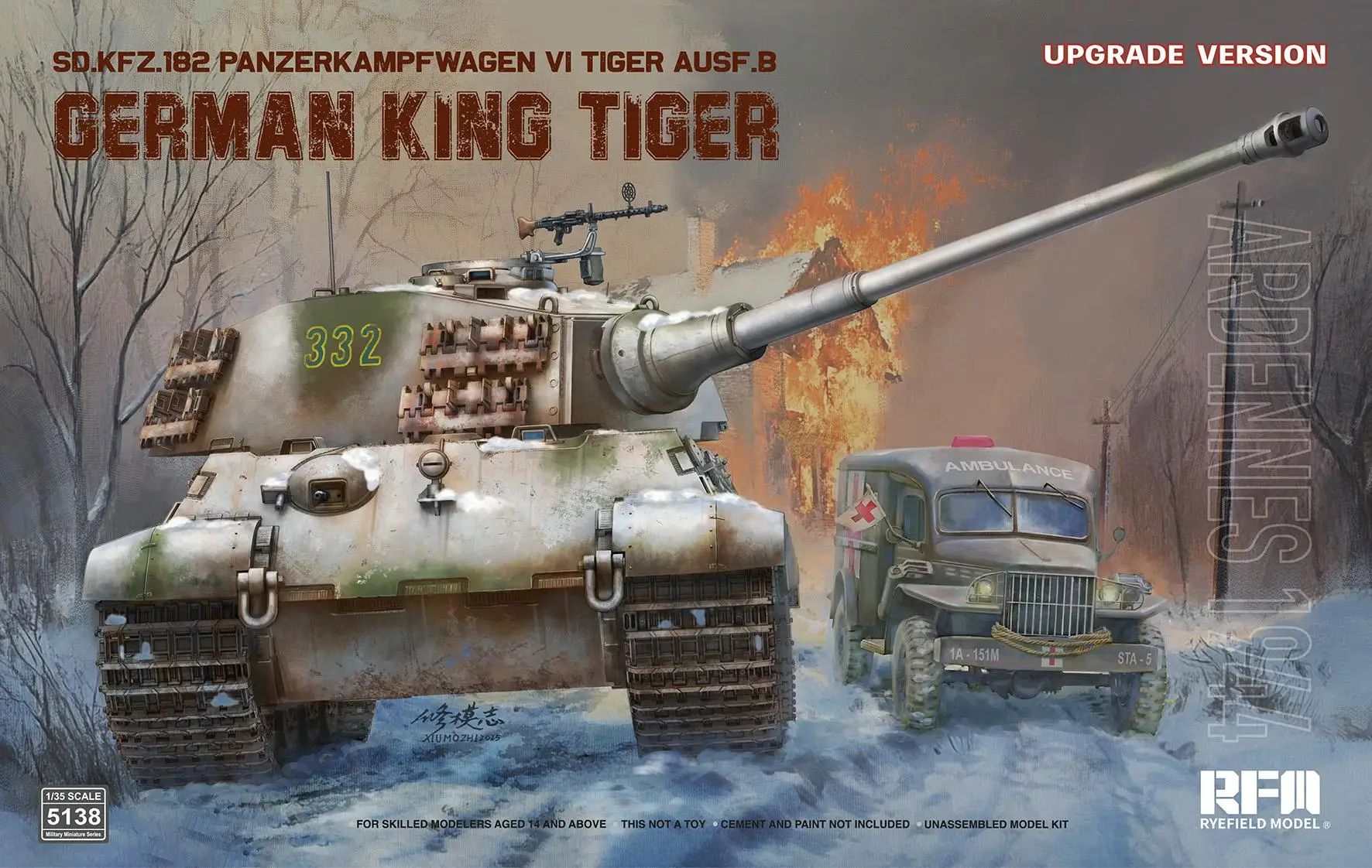 RYEFIELD RM5138 SD.KFZ.182 PANZERKAMPFWAGEN VI TIGER AUSF.B German King Tiger Ardennes1944 Upgrade Version
RYEFIELD RM5138 SD.KFZ.182 PANZERKAMPFWAGEN VI TIGER AUSF.B German King Tiger Ardennes1944 Upgrade Version