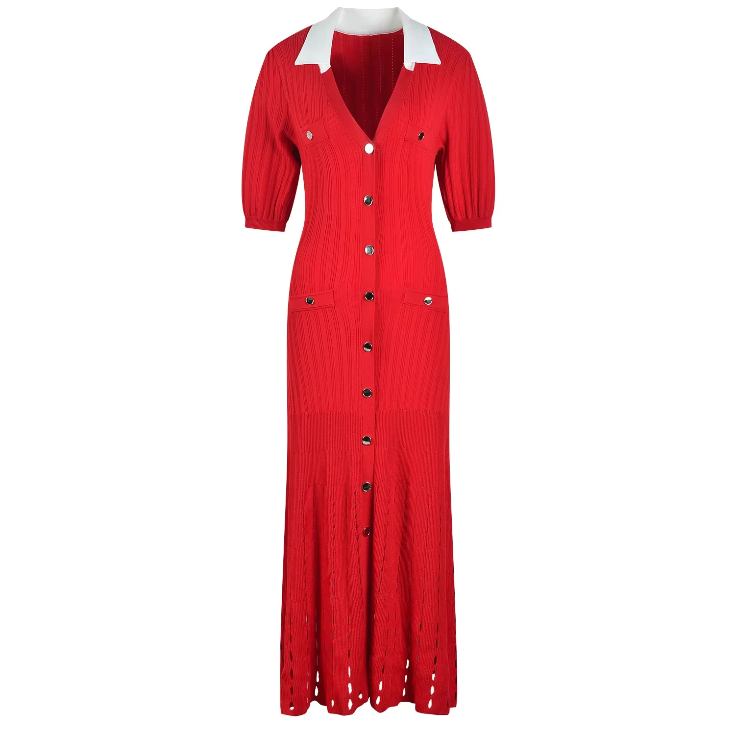 Summer Women Long Bright Red Knit Dress Puff Sleeve Polo Collar Sexy Fashion Design for Lady High Quality
Summer Women Long Bright Red Knit Dress Puff Sleeve Polo Collar Sexy Fashion Design for Lady High Quality