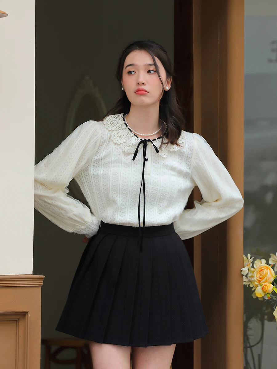 Princ Sle Long Sve Lace Blouse Women's Spring Faion Petal Collar Knot White Base irt Sweet Sle
Princ Sle Long Sve Lace Blouse Women's Spring Faion Petal Collar Knot White Base irt Sweet Sle