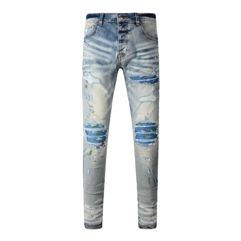 High Street Fashion Men Jeans Retro Light Blue Stretch Skinny Fit Painted Ripped Jeans Men Patched Designer Hip Hop Brand Pants
High Street Fashion Men Jeans Retro Light Blue Stretch Skinny Fit Painted Ripped Jeans Men Patched Designer Hip Hop Brand Pants