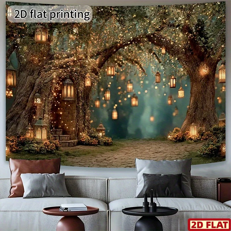 2D flat banner, 1 set of psychedelic forest fairy light string banner - magic tree background cloth, with lanterns and flowers
2D flat banner, 1 set of psychedelic forest fairy light string banner - magic tree background cloth, with lanterns and flowers