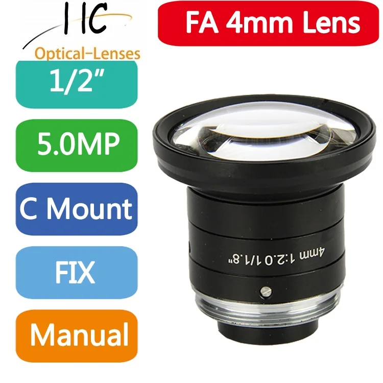 C Mount 4mm manual aperture lens for 1/1.8" FA High performance for 5 Mega pixel camera Machine Vision fixed focal length lenses
C Mount 4mm manual aperture lens for 1/1.8" FA High performance for 5 Mega pixel camera Machine Vision fixed focal length lenses