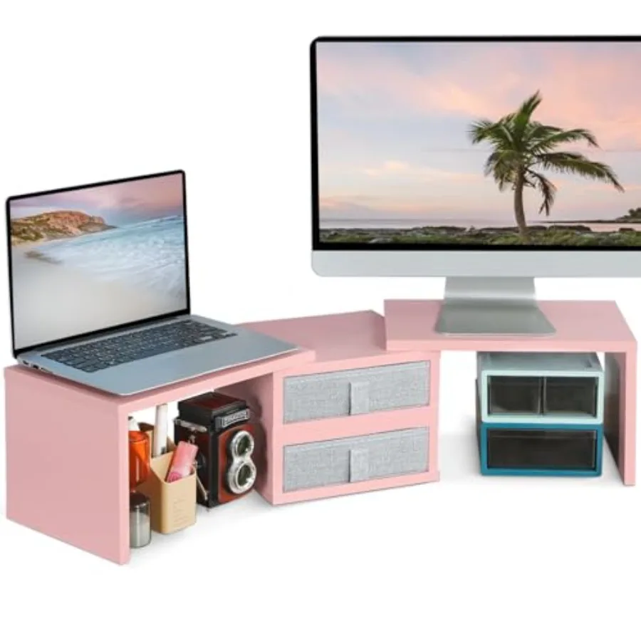 Dual Monitor Stand Riser with 2 Drawers - Length and Angle Adjustable Double Corner Desk Shelf Organizer 37 inch for 2 Laptop/P
Dual Monitor Stand Riser with 2 Drawers - Length and Angle Adjustable Double Corner Desk Shelf Organizer 37 inch for 2 Laptop/P