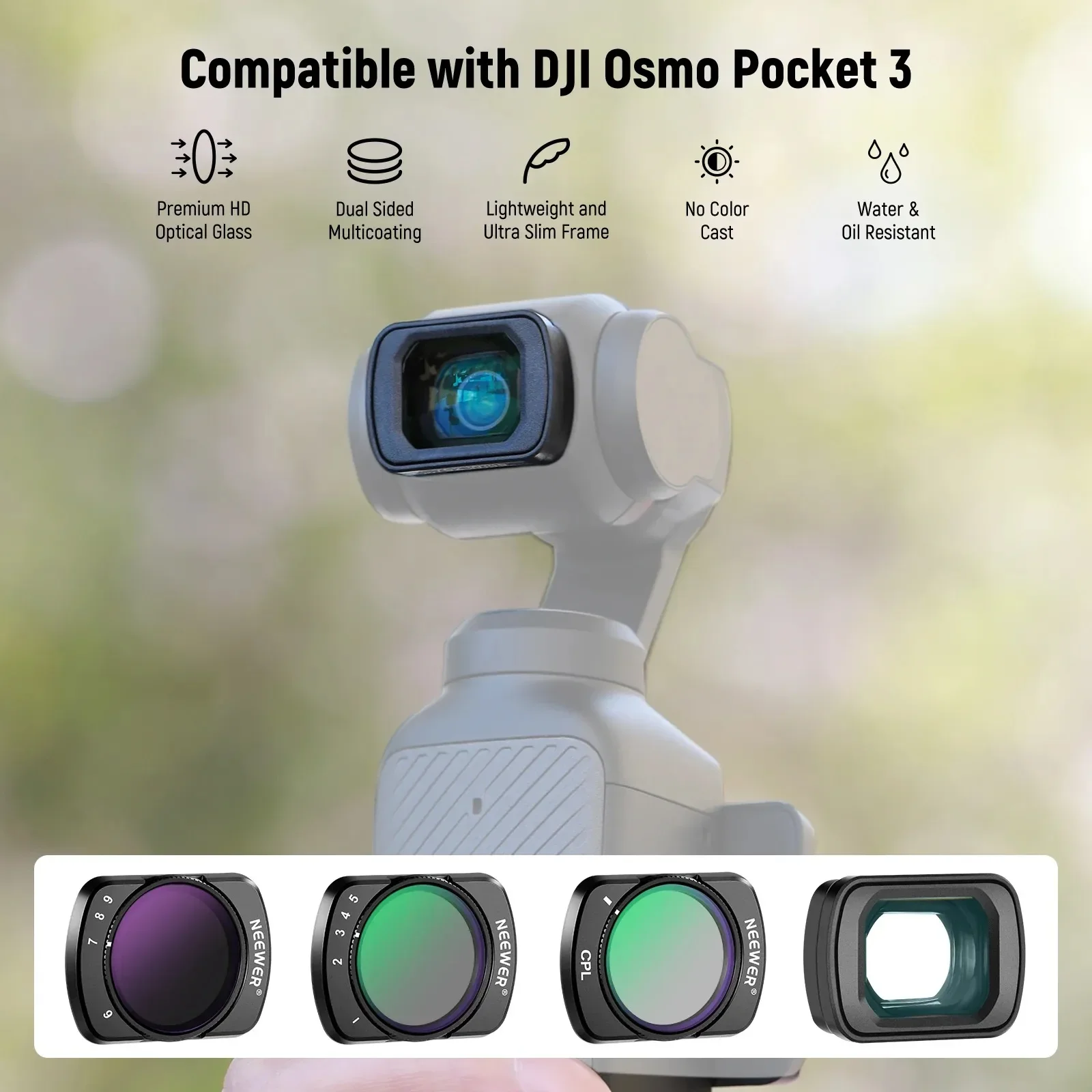 Variable ND Filter Set with 0.75X Wide Angle Lens for DJI Osmo Pocket 3
Variable ND Filter Set with 0.75X Wide Angle Lens for DJI Osmo Pocket 3