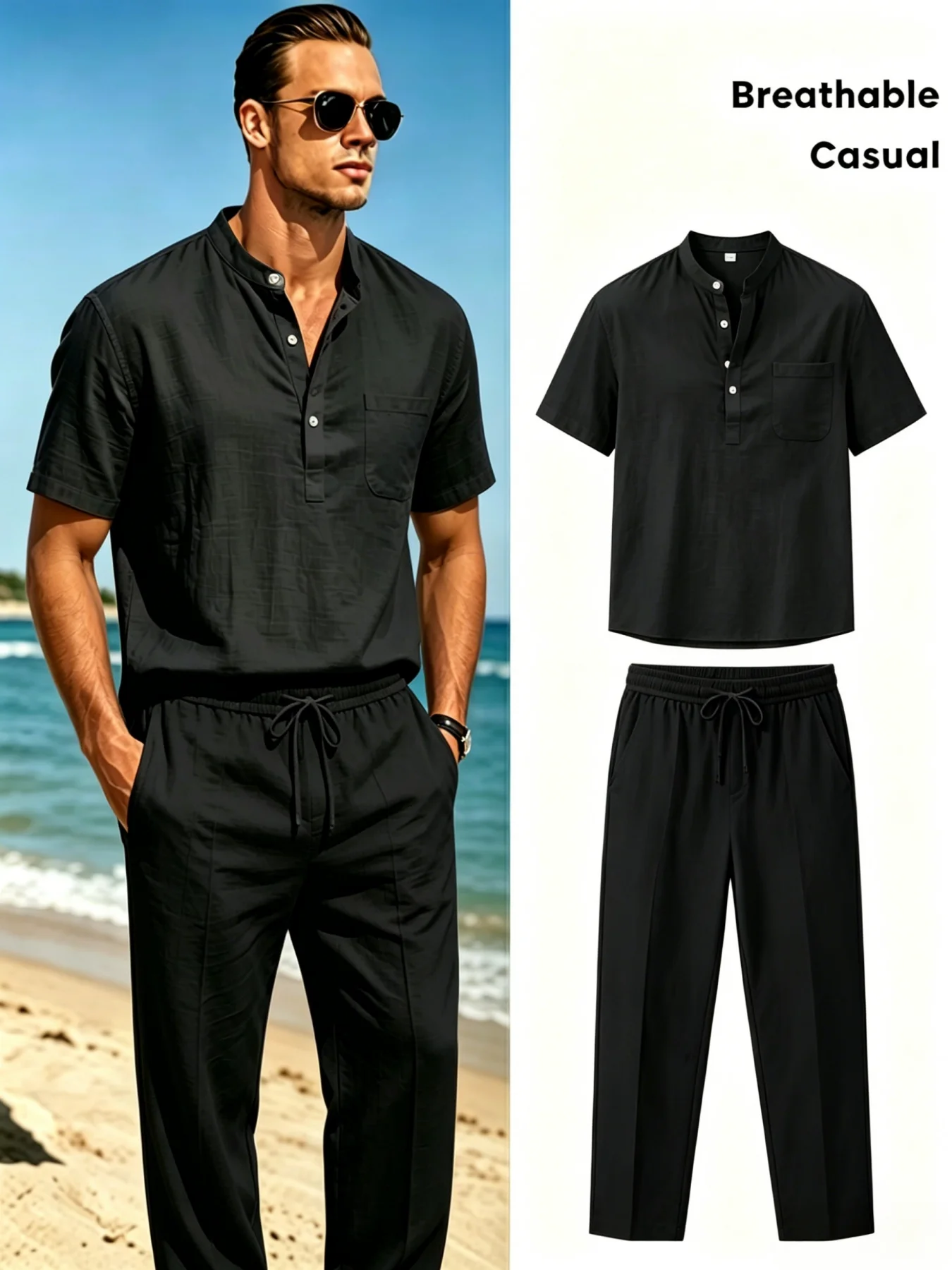mens cotton linen henley shirt and drawstring pants set breathable casual two piece outfit with chest pocket for summer beach
mens cotton linen henley shirt and drawstring pants set breathable casual two piece outfit with chest pocket for summer beach