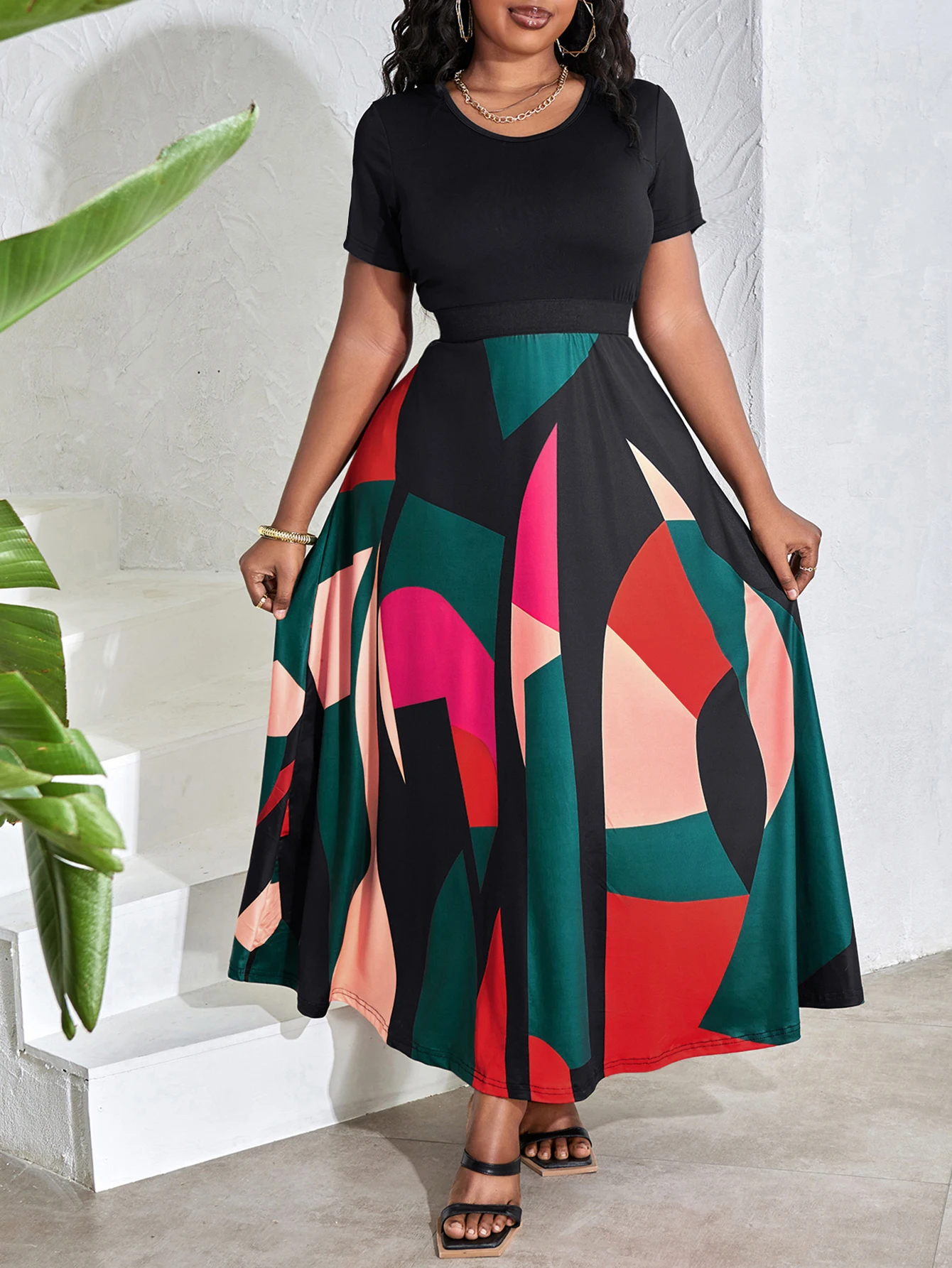 LW Round Neck Geometric Print Patchwork A Line Dress Women Summer Elegant Short Sleeve Color Contrast Ankle length Maxi Dresses
LW Round Neck Geometric Print Patchwork A Line Dress Women Summer Elegant Short Sleeve Color Contrast Ankle length Maxi Dresses