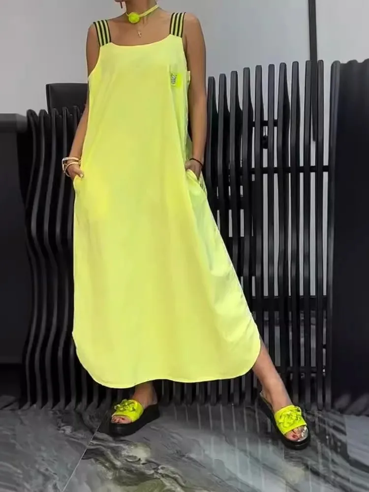2025 Summer Fashion Solid Color Dress For Women Loose Casual Sleeveless Stripe Suspender Slit Loose Long Dresses Women
2025 Summer Fashion Solid Color Dress For Women Loose Casual Sleeveless Stripe Suspender Slit Loose Long Dresses Women