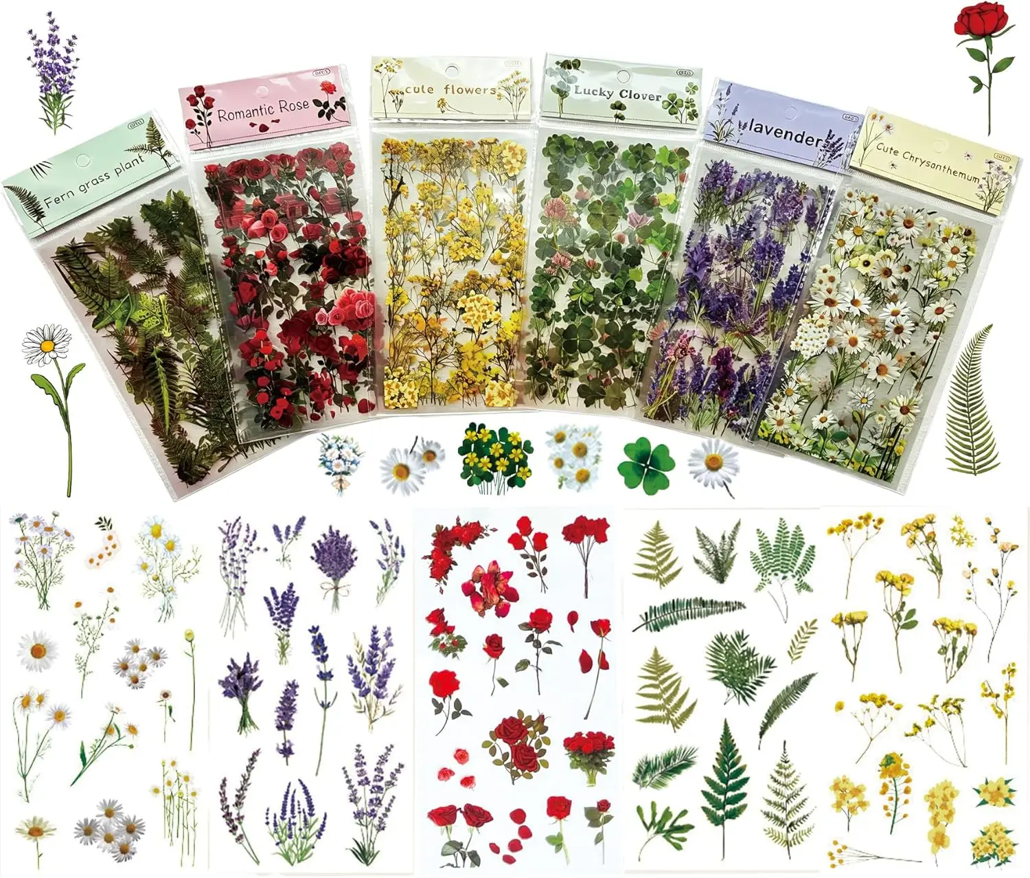 520 Pcs Floral Stickers Kit Vintage Flowers Fern Rose Lavender Daisy Transparent Waterproof for Scrapbooking Journaling Craft
520 Pcs Floral Stickers Kit Vintage Flowers Fern Rose Lavender Daisy Transparent Waterproof for Scrapbooking Journaling Craft