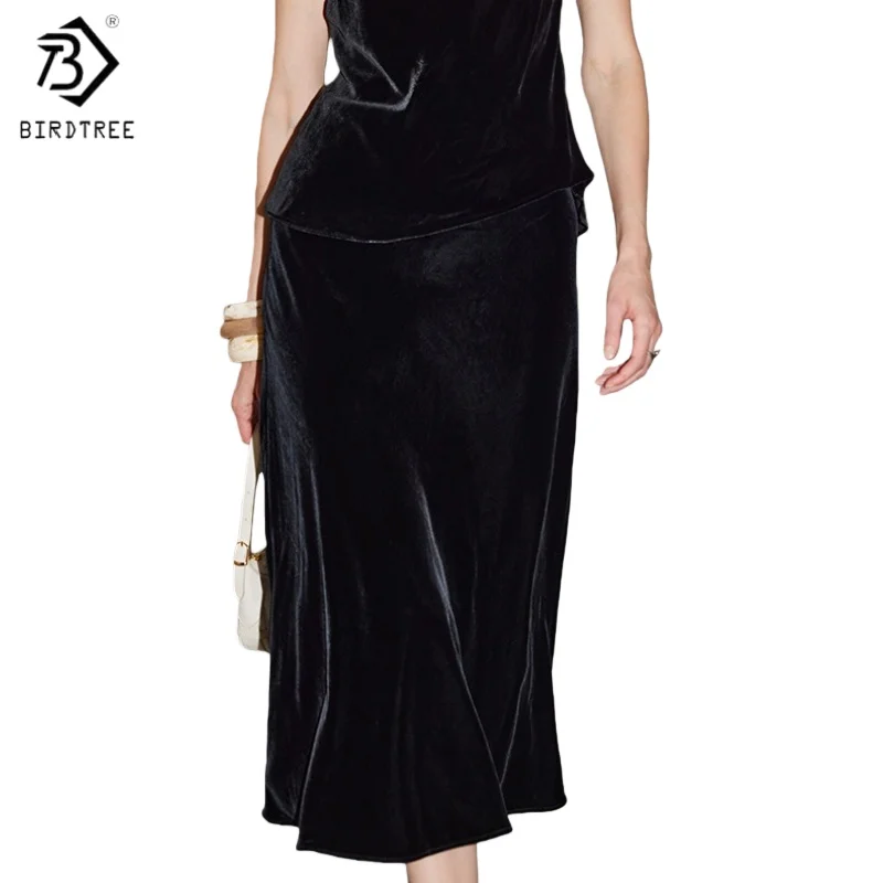 Birdtree, базовая ткань, 100% шелковая бархатная юбка, женские юбки с эластичной резинкой на талии, вырез Bias, осень-зима 2025, черная юбка D5D819JF
Birdtree, базовая ткань, 100% шелковая бархатная юбка, женские юбки с эластичной резинкой на талии, вырез Bias, осень-зима 2025, черная юбка D5D819JF