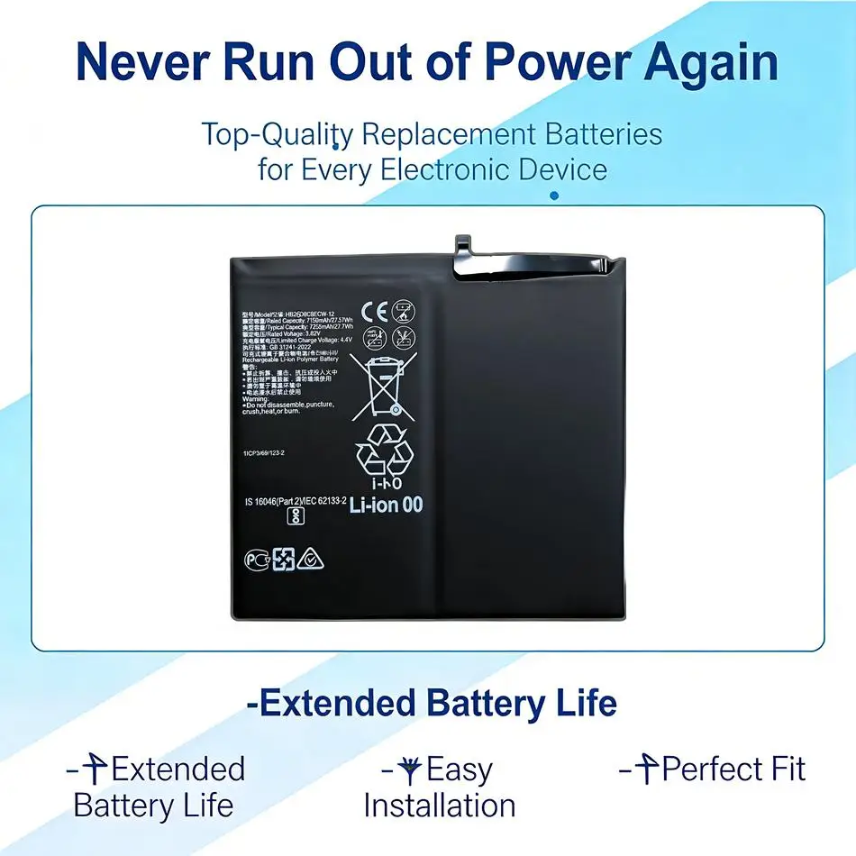 Долговечная батарея HB26D8C8ECW-12 для планшетов Huawei Matepad 11 Dby--AL00, Dby-W09, Dby-W09-AL00
Долговечная батарея HB26D8C8ECW-12 для планшетов Huawei Matepad 11 Dby--AL00, Dby-W09, Dby-W09-AL00