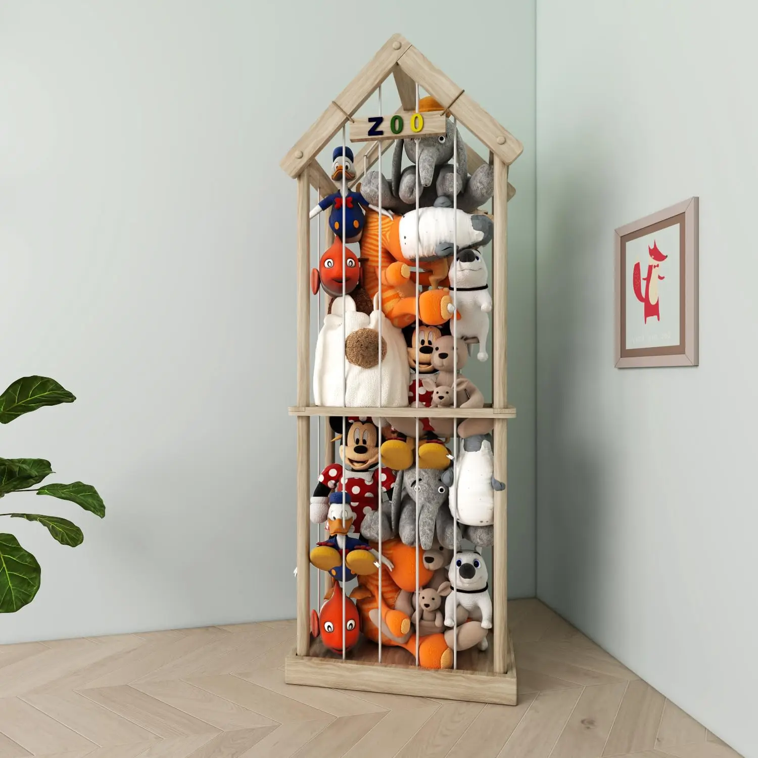60.6" Tall Solid Pine Toy Storage Organizer, House Shape Plushie Holder Cage for Nursery Bedroom Playroom Decor
60.6" Tall Solid Pine Toy Storage Organizer, House Shape Plushie Holder Cage for Nursery Bedroom Playroom Decor