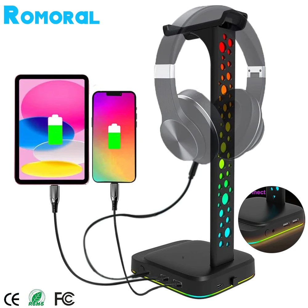 Headphone Stand Charger Multicolor RGB with 2USB Ports for Earphone Holder PC Desktop Gamer Headset Bracket Earphone Accessories
Headphone Stand Charger Multicolor RGB with 2USB Ports for Earphone Holder PC Desktop Gamer Headset Bracket Earphone Accessories