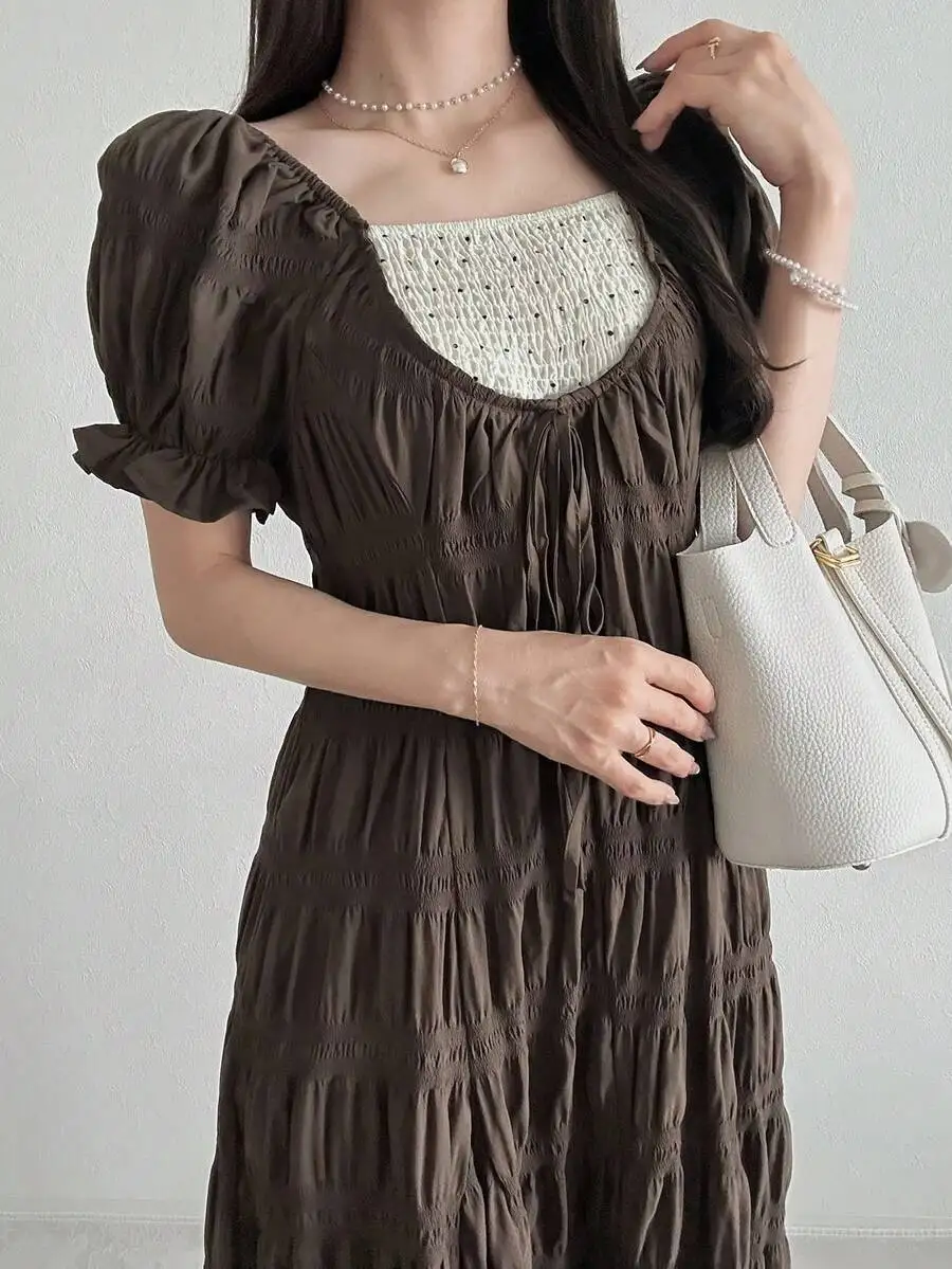 Womens Polka Dot Patchwork A-Line Long Dress With Puff Sleeve Sweet Charming
Womens Polka Dot Patchwork A-Line Long Dress With Puff Sleeve Sweet Charming
