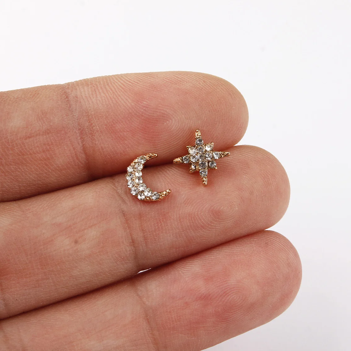 TINY PAVE CRYSTALS MOON AND STAR STUDS EARRINGS 
TINY PAVE CRYSTALS MOON AND STAR STUDS EARRINGS