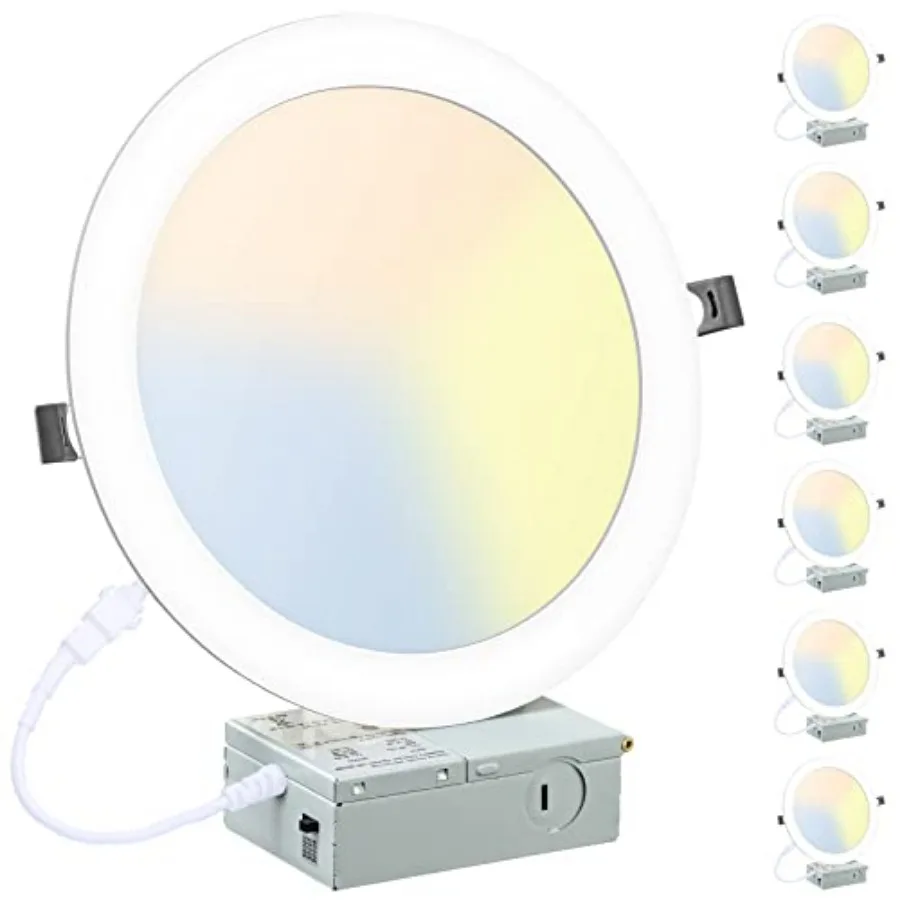 6 Pack 8 Inch LED Recessed Lighting with Junction Box Ultra-Thin 3000K/4500K/6000K Selectable 8" Dimmable Canless LED Downlight
6 Pack 8 Inch LED Recessed Lighting with Junction Box Ultra-Thin 3000K/4500K/6000K Selectable 8" Dimmable Canless LED Downlight