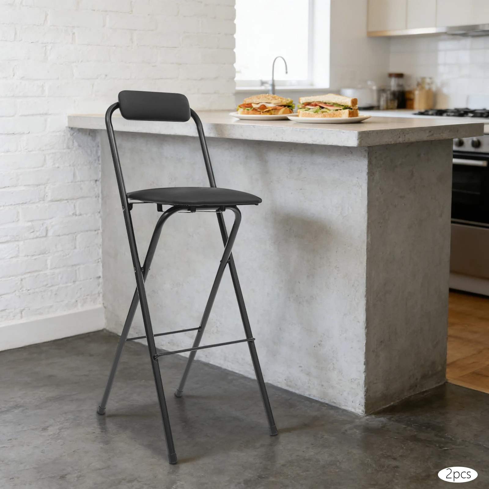 2Pcs Foldable Bar Stool Chair Modern High Bar Chair Carbon Steel Frame High Density Sponge Cushion Backrest 275LBS Load Bearing Anti Slip Foot Caps Space Saving Easy Clean Counter Height Bar Stools For Home Kitchen Cafe Bar
2Pcs Foldable Bar Stool Chair Modern High Bar Chair Carbon Steel Frame High Density Sponge Cushion Backrest 275LBS Load Bearing Anti Slip Foot Caps Space Saving Easy Clean Counter Height Bar Stools For Home Kitchen Cafe Bar