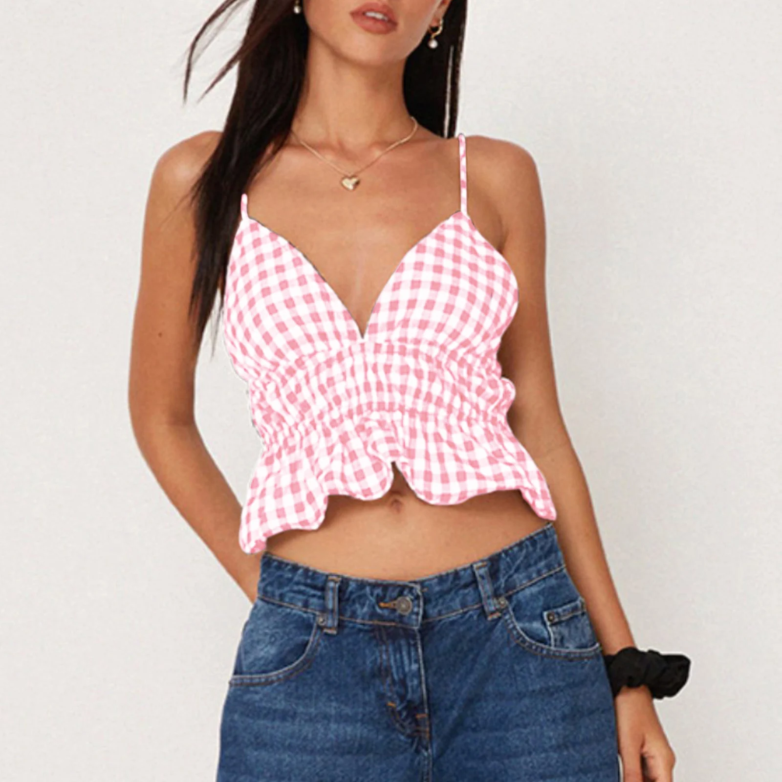 Women's Plaid Print Camisoles Sexy Deep V Neck Tank Tops Backless Bandage Ruffle Vests Female Aesthetic Clubwear Y2k Streetwear
Women's Plaid Print Camisoles Sexy Deep V Neck Tank Tops Backless Bandage Ruffle Vests Female Aesthetic Clubwear Y2k Streetwear