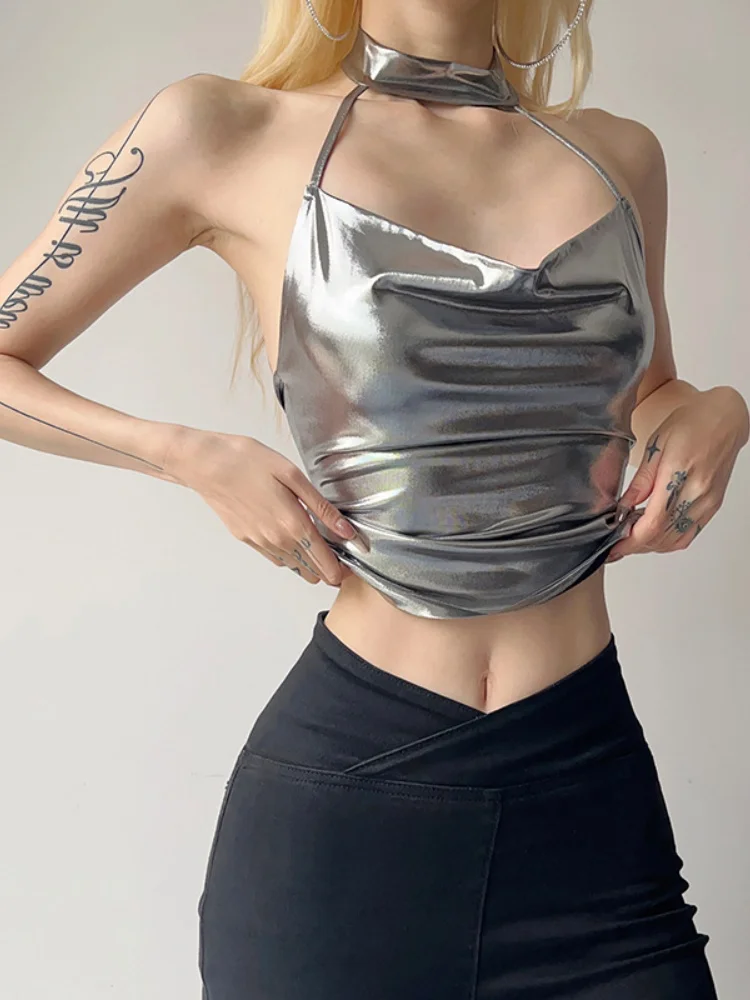 Silver Hanging Neck Summer Crop Tops For Women Clothing Backless Y2k Accessories Sleeveless Ropa De Mujer Slim Sexy Streetwear
Silver Hanging Neck Summer Crop Tops For Women Clothing Backless Y2k Accessories Sleeveless Ropa De Mujer Slim Sexy Streetwear