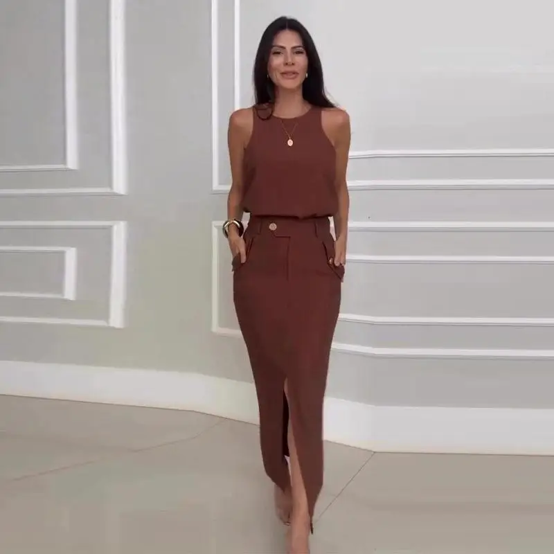 Brown Asymmetrical Hem Sleeveless Slimming Women's Fashion Set Summer 2025 Cross-Border Style Casual Three-Piece Ensemble
Brown Asymmetrical Hem Sleeveless Slimming Women's Fashion Set Summer 2025 Cross-Border Style Casual Three-Piece Ensemble