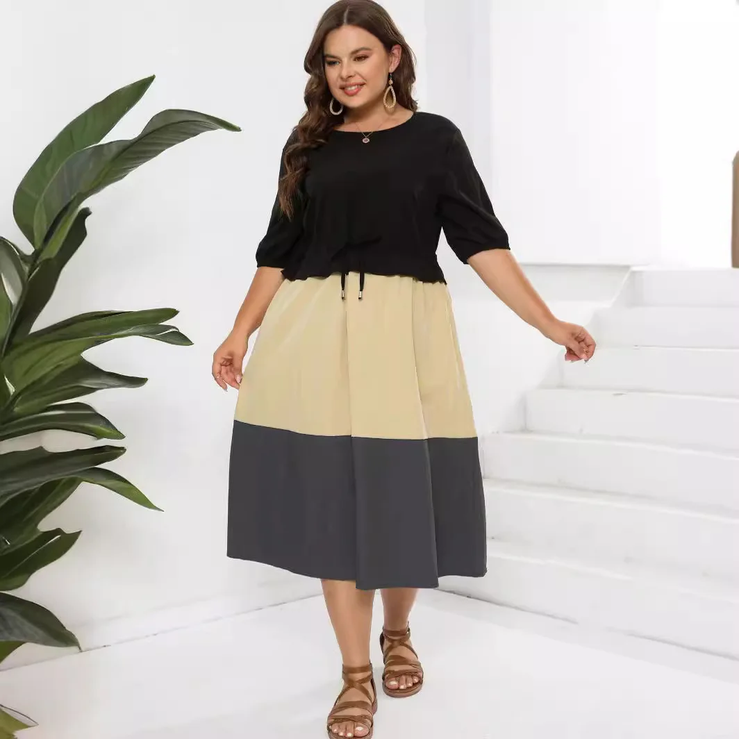 Plus Size Color Block Midi Dress Oversized Half Sleeve O Neck Waist Tie Casual Two Layer Dress for Women Summer
Plus Size Color Block Midi Dress Oversized Half Sleeve O Neck Waist Tie Casual Two Layer Dress for Women Summer
