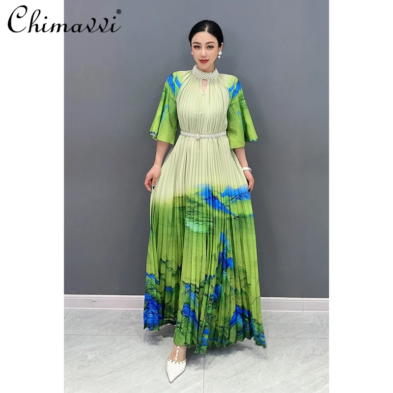 2024 Summer Dresses New Fashion Pleated Printed Large Swing Dress Heavy Diamond High Waist Slimming Elegant Long Women's Dress
2024 Summer Dresses New Fashion Pleated Printed Large Swing Dress Heavy Diamond High Waist Slimming Elegant Long Women's Dress