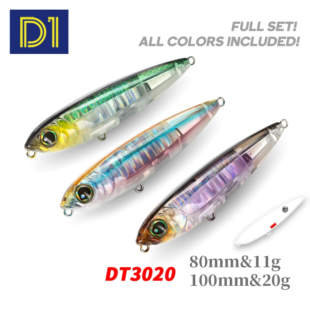 D1 Set Topwater Pencil Fishing Lure Stickbait 80 мм/11 г 100 мм/20 г Walk The Dog WTD Плавающие приманки для ловли морского окуня DT3020
D1 Set Topwater Pencil Fishing Lure Stickbait 80 мм/11 г 100 мм/20 г Walk The Dog WTD Плавающие приманки для ловли морского окуня DT3020