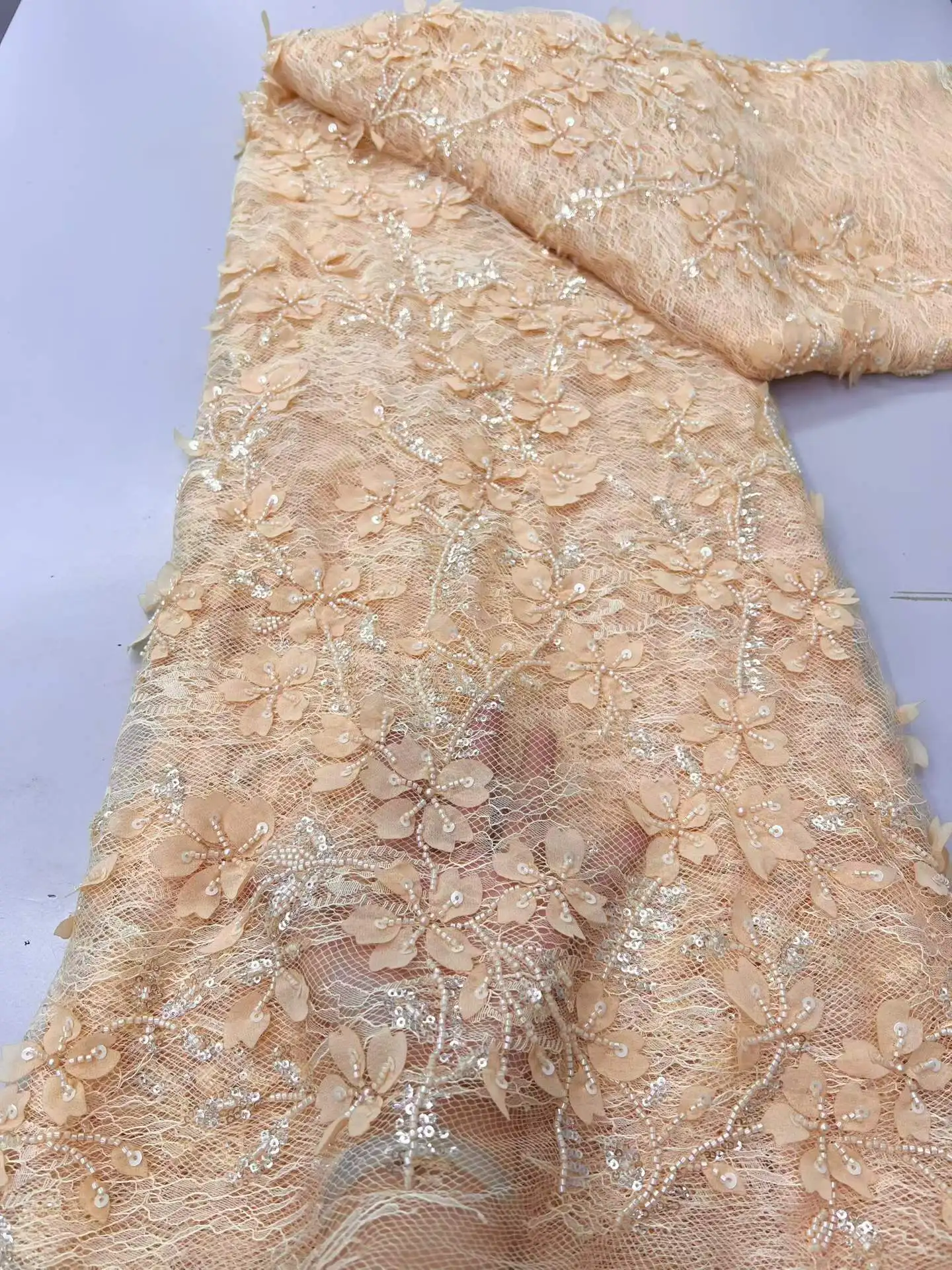 SJ Lace 2026 3D Lace High Quality Lace French Mesh Net Sequins Fabrics Luxury Beaded Lace Fabric African Lace For Wedding Dress
SJ Lace 2026 3D Lace High Quality Lace French Mesh Net Sequins Fabrics Luxury Beaded Lace Fabric African Lace For Wedding Dress