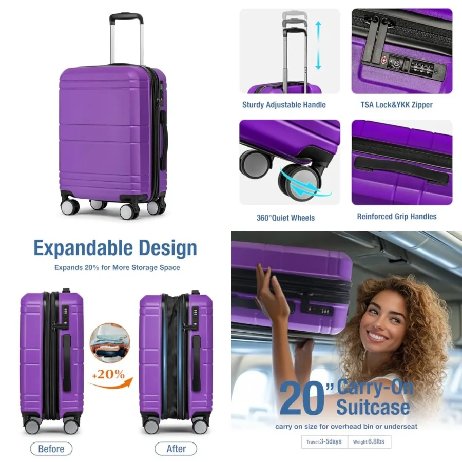 Carry On Luggage 22x14x9 Airline Approved, Hardshell Carry On Suitcase with Tsa Lock, Small Suitcases with Wheels, Travel Lugga
Carry On Luggage 22x14x9 Airline Approved, Hardshell Carry On Suitcase with Tsa Lock, Small Suitcases with Wheels, Travel Lugga