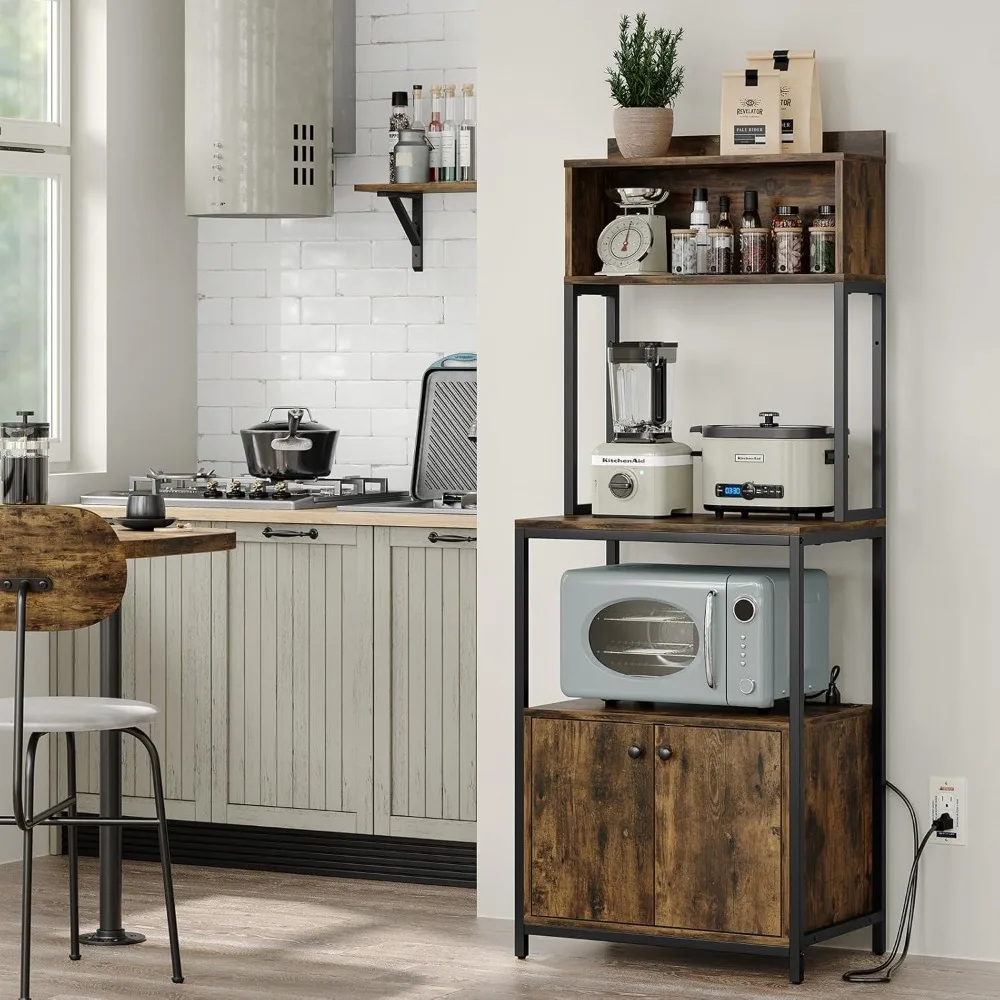 5-Tier Kitchen Bakers Rack with Power Outlet, Industrial Microwave Oven Stand with Storage, Kitchen Storage Shelf with Cabinet,
5-Tier Kitchen Bakers Rack with Power Outlet, Industrial Microwave Oven Stand with Storage, Kitchen Storage Shelf with Cabinet,