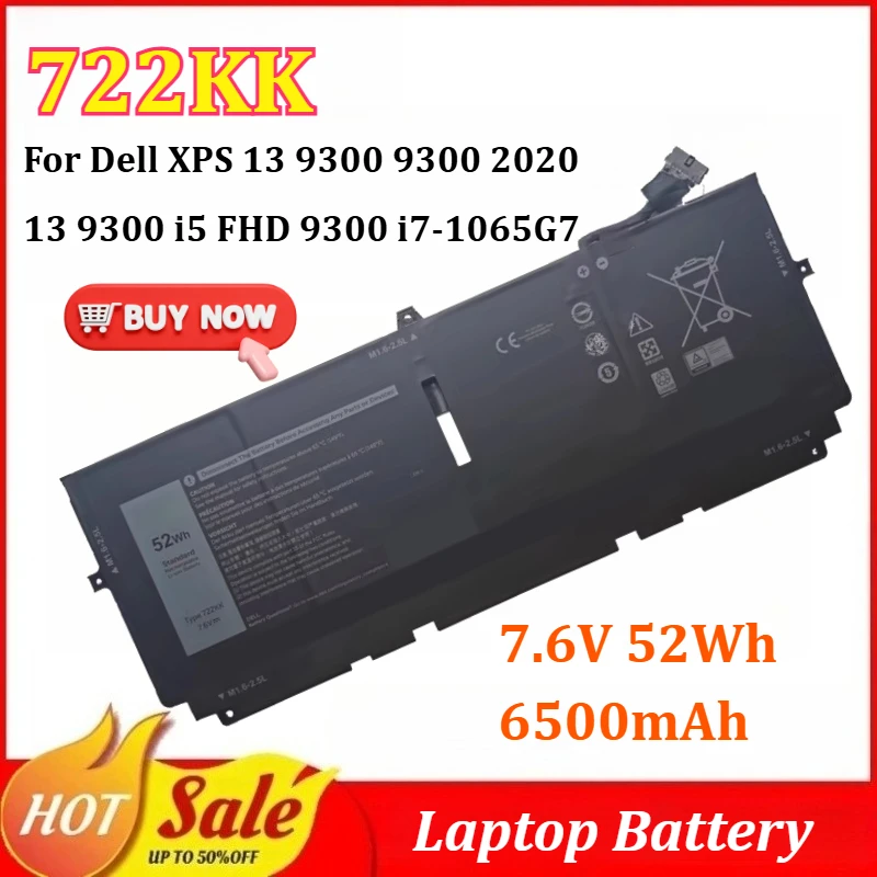 722KK 7.6V 52Wh 6500mAh New Laptop Battery for Dell XPS 13 9300 2020 13 9300 I5 FHD 9300 I7-1065G7 9380 WN0N0 2XXFW FP86V
722KK 7.6V 52Wh 6500mAh New Laptop Battery for Dell XPS 13 9300 2020 13 9300 I5 FHD 9300 I7-1065G7 9380 WN0N0 2XXFW FP86V