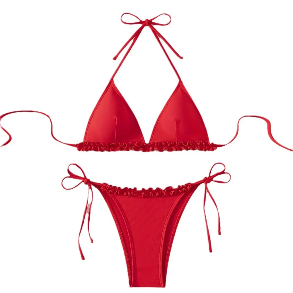 Women Halter String Bikini Cute Lace Up Red Color Set Sexy Thong Cheeky Two Piece Swimsuits Solid Color Bathing Swimwear
Women Halter String Bikini Cute Lace Up Red Color Set Sexy Thong Cheeky Two Piece Swimsuits Solid Color Bathing Swimwear