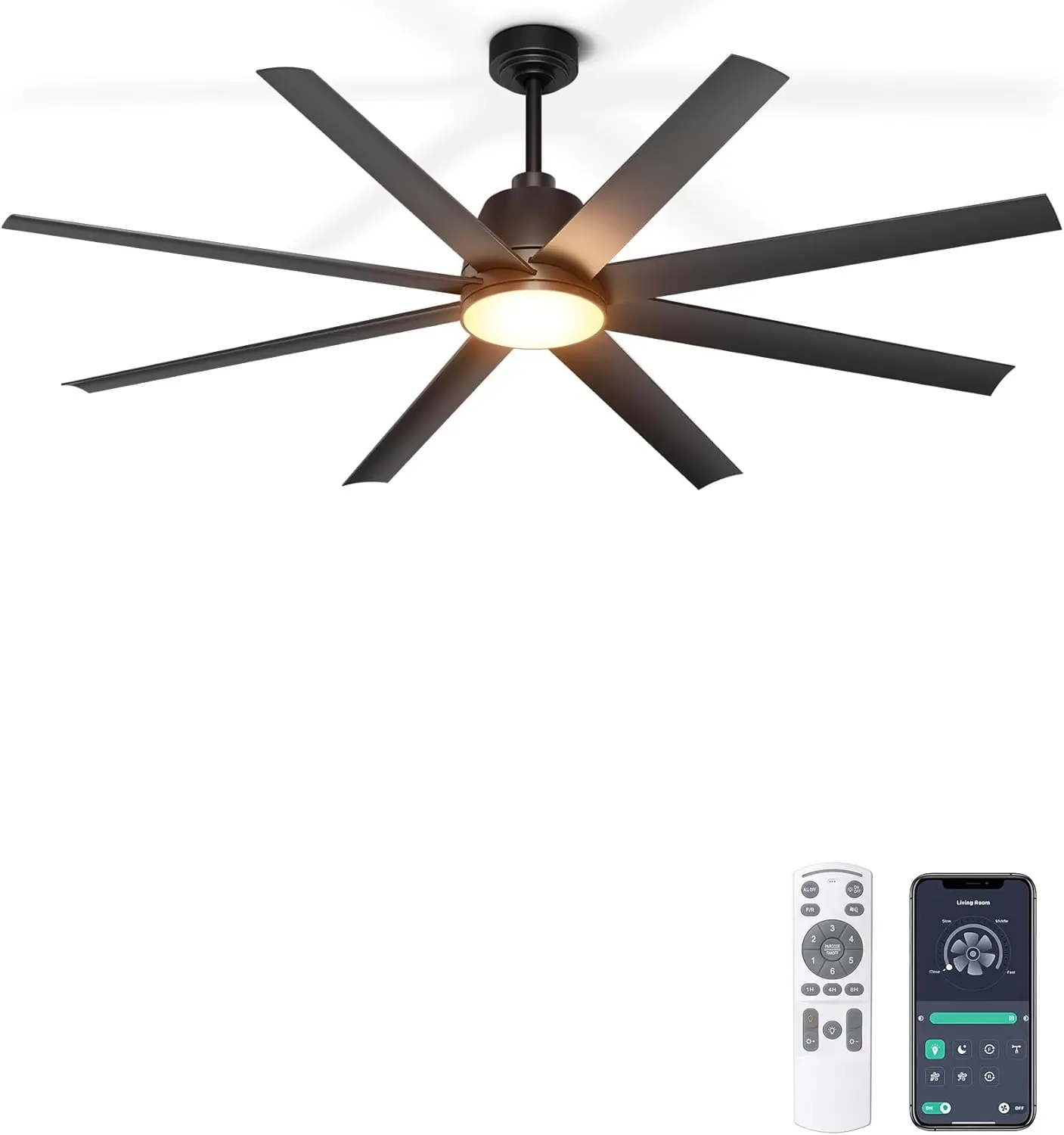 65-Inch Outdoor Ceiling Fan with Light, Dimmable Modern Black Fan with Remote and App Control for Patio, Living Room, Garage, Shop
65-Inch Outdoor Ceiling Fan with Light, Dimmable Modern Black Fan with Remote and App Control for Patio, Living Room, Garage, Shop