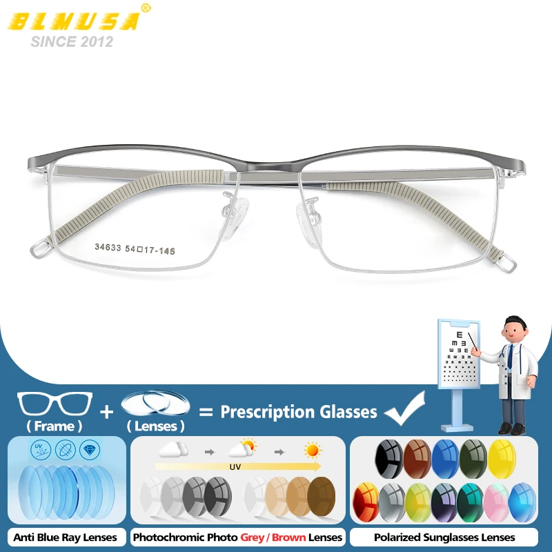 BLMUSA (L) Men Business Half-Frame Progressive Prescription Glasses Anti Blue Light Photochromic Myopia Optical Work Eyeglasses
BLMUSA (L) Men Business Half-Frame Progressive Prescription Glasses Anti Blue Light Photochromic Myopia Optical Work Eyeglasses