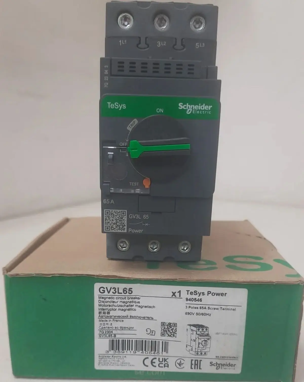GV3L65 GV3-L65 circuit breaker, GV3, 3P, 65 A, magnetic, rotary handle, EverLink terminals
GV3L65 GV3-L65 circuit breaker, GV3, 3P, 65 A, magnetic, rotary handle, EverLink terminals