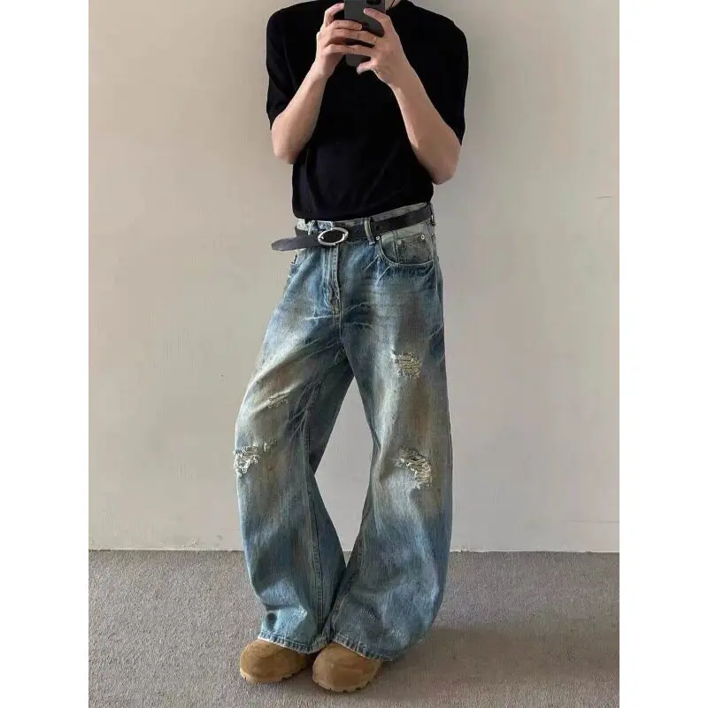 American Sle Vintage Ripped Dyed Embroidered Wide Leg Knife Jeans Men Loose Straight Cut Cool Brand Haome Pants
American Sle Vintage Ripped Dyed Embroidered Wide Leg Knife Jeans Men Loose Straight Cut Cool Brand Haome Pants