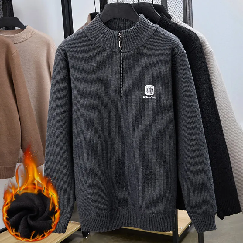 Winter Velvet Sweaters Men Korean Casual Slim Knitted Pullovers Fashion Half Zipper Knitwear Tops Social Streetwear M-3XL
Winter Velvet Sweaters Men Korean Casual Slim Knitted Pullovers Fashion Half Zipper Knitwear Tops Social Streetwear M-3XL
