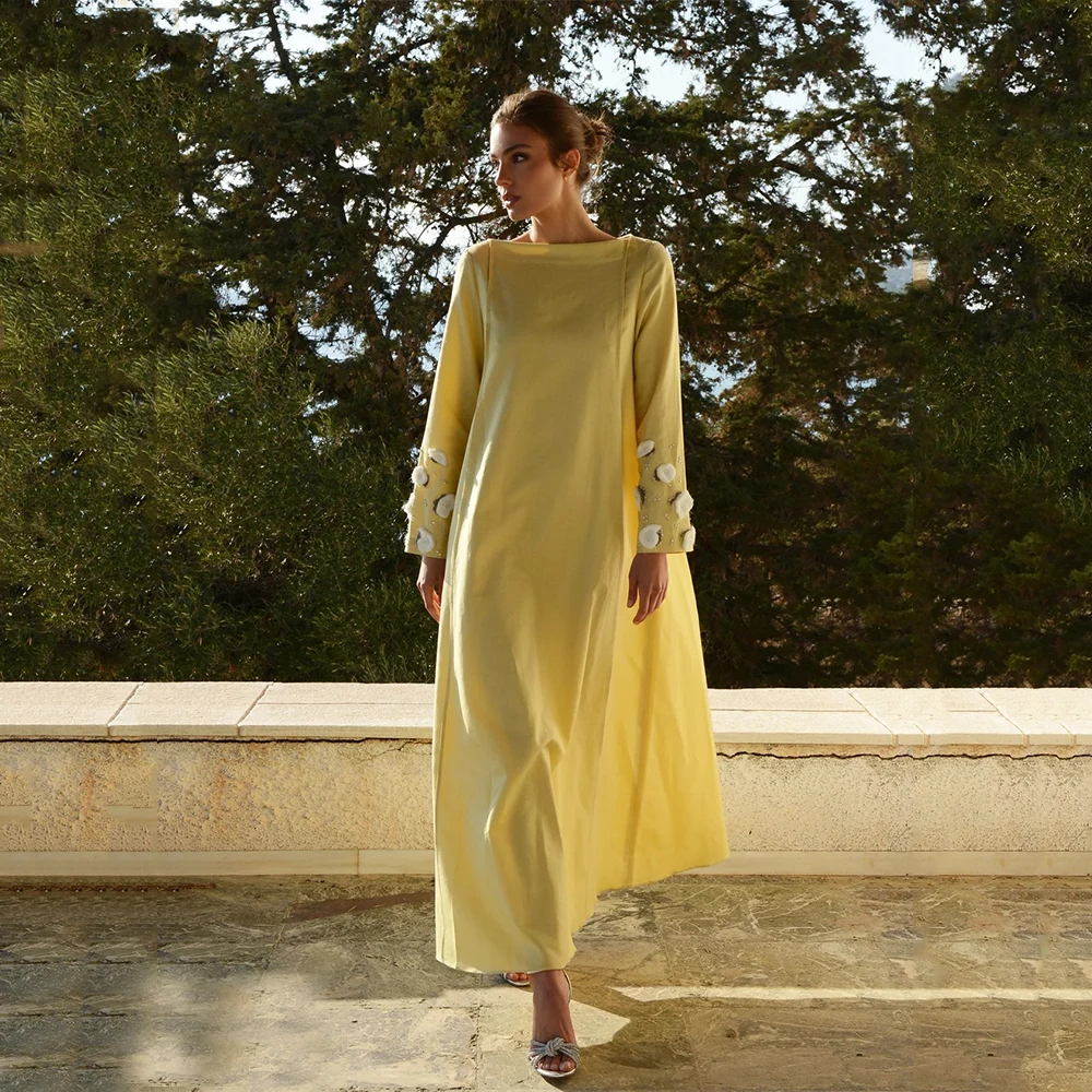Customized Yellow High Quality Crepe Evening Dresses Boat for Ankle-Length with Flowers for Formal Evening Vestidos De Fiesta
Customized Yellow High Quality Crepe Evening Dresses Boat for Ankle-Length with Flowers for Formal Evening Vestidos De Fiesta