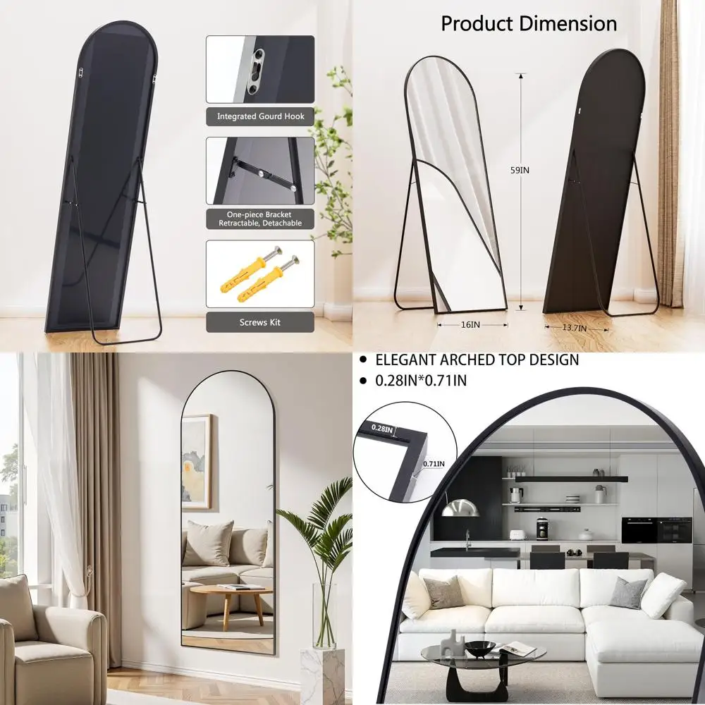 59 x 16 Arched Floor Mirror with Stand - Wall-Mounted for Bedroom, Black
59 x 16 Arched Floor Mirror with Stand - Wall-Mounted for Bedroom, Black